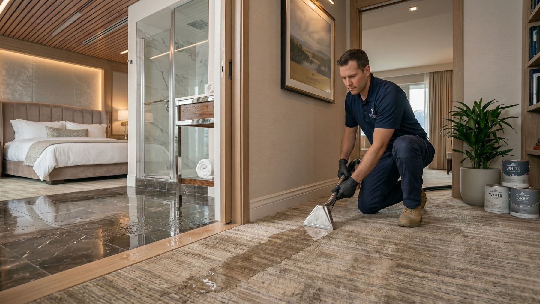 Emergency carpet water extraction after flooding - Metro Vancouver property