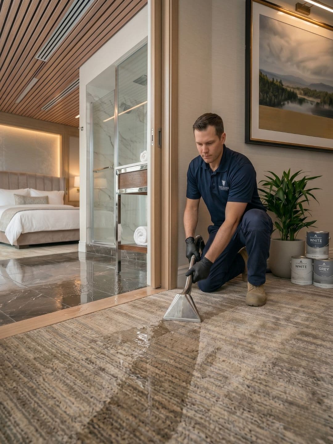 Emergency carpet water extraction after flooding - Metro Vancouver property
