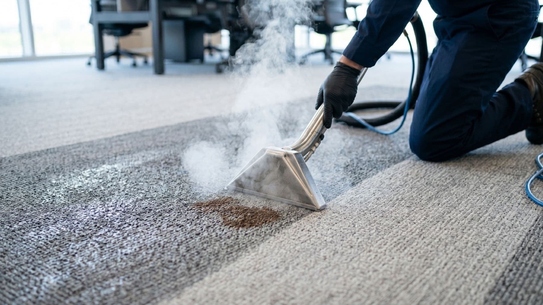 Professional stain and odour treatment on commercial carpet - Vancouver property