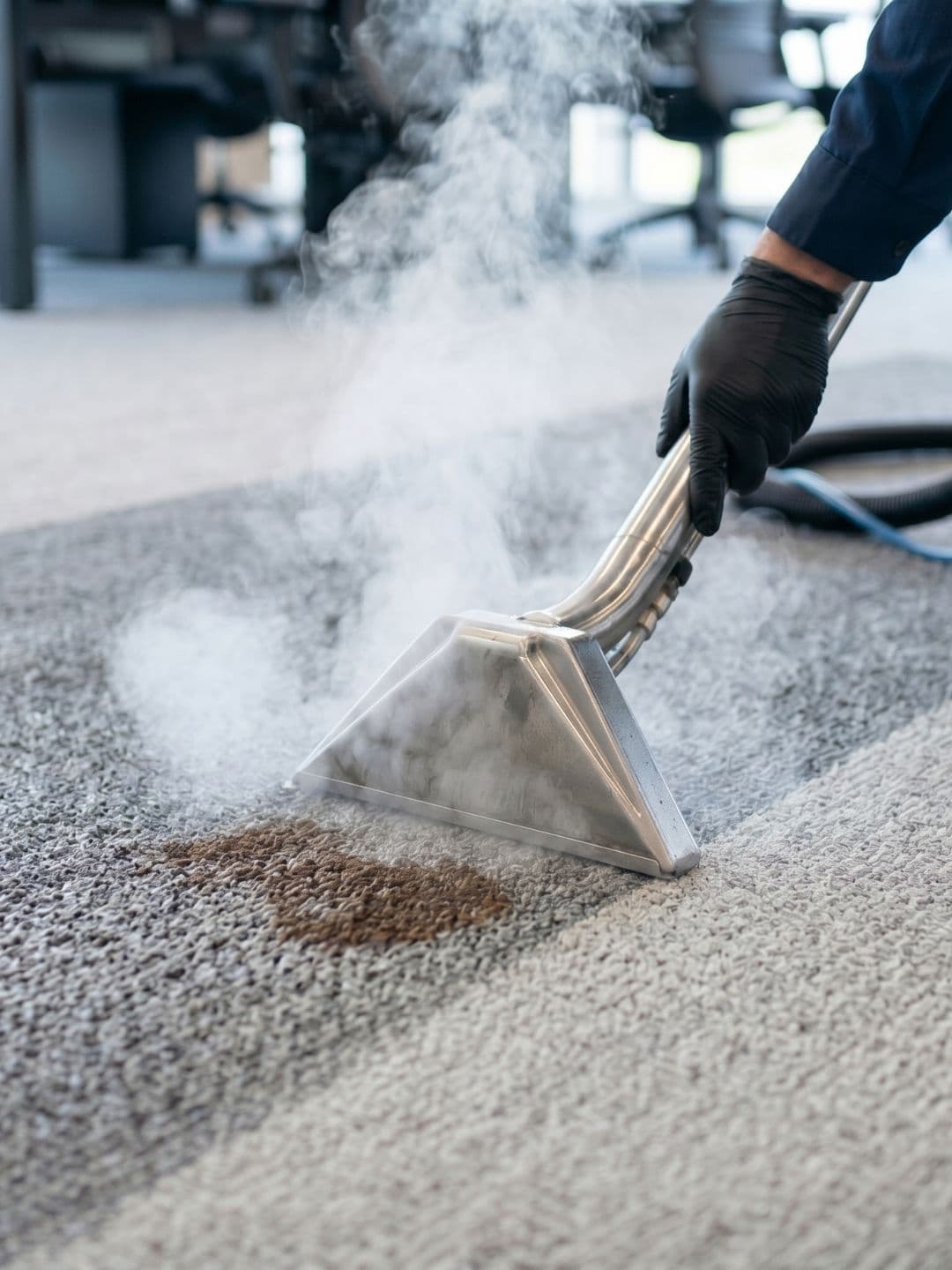 Professional stain and odour treatment on commercial carpet - Vancouver property