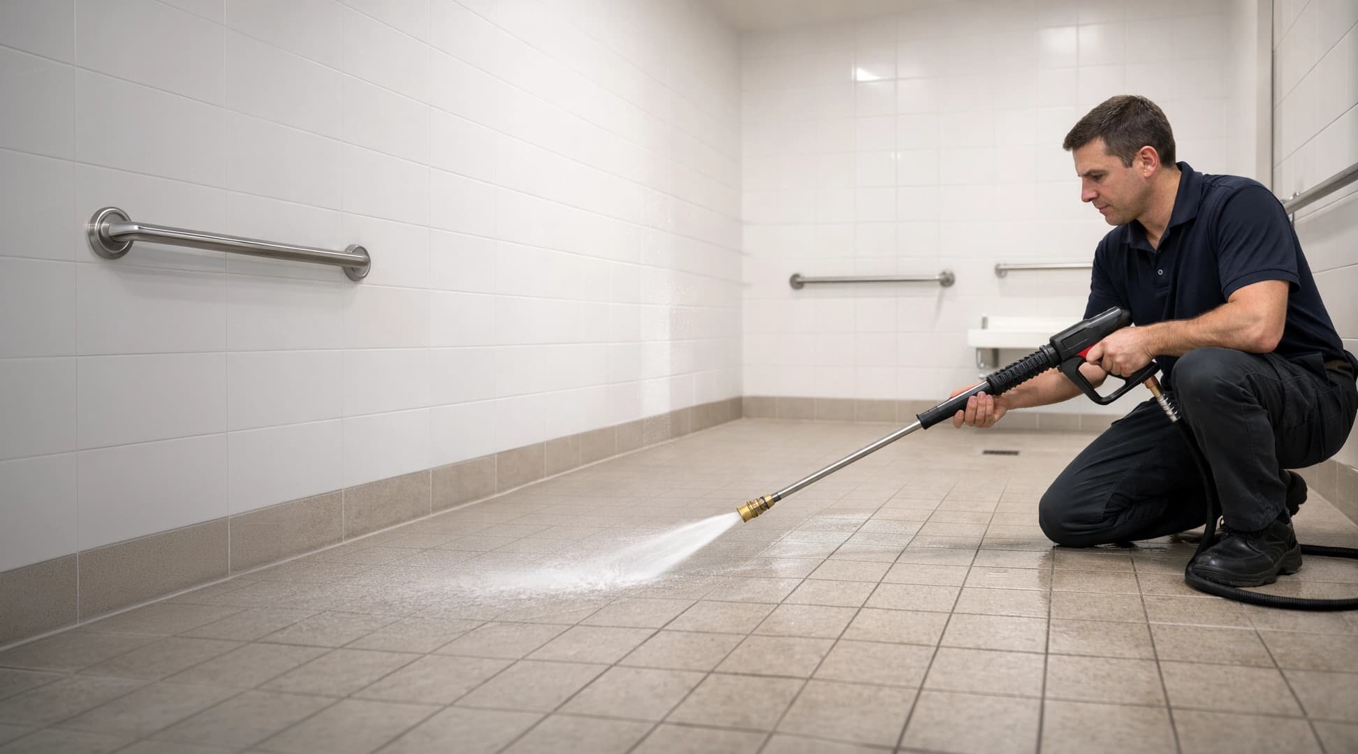 Restored shower tile and grout in a Vancouver strata building wet area