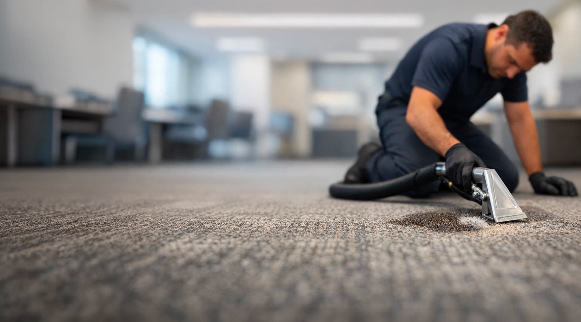 Professional stain and odour treatment on commercial carpet - Vancouver property